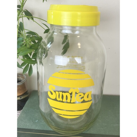 Vintage Sun Tea Ice Tea Recipe Carlton 3 Liter Glass Jar Yellow USA / Nostalgia - Picture 3 of 8